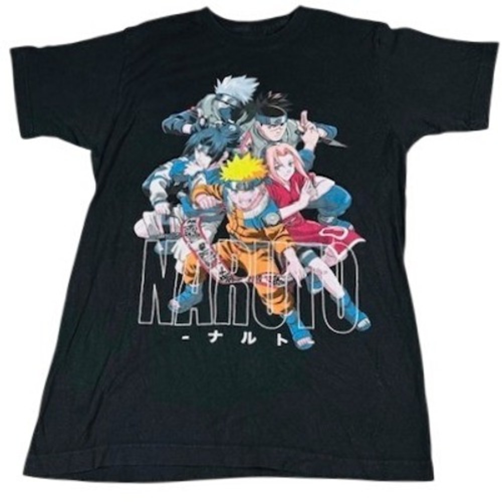Naruto Graphic T-Shirt Mens Medium Black Team 7 Kakashi Anime Shonen Jump Tee